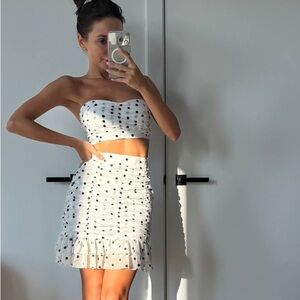 White Polka Dot Two-Piece Strapless Dress